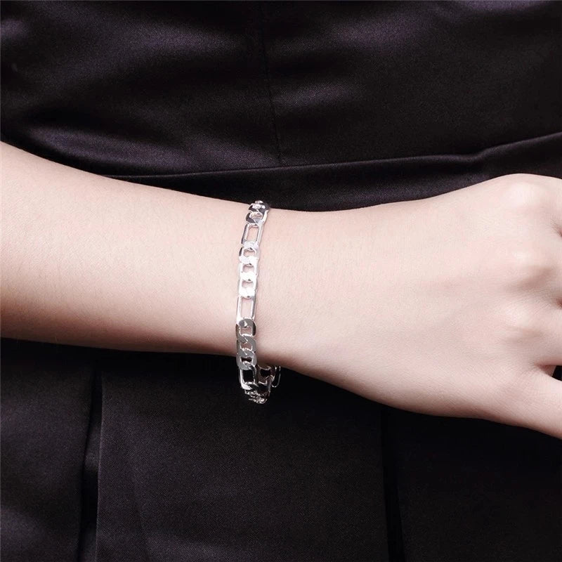 Aveuri Hot classic 6MM flat sideways chain 925 sterling silver Bracelets for women man party wedding accessories Gifts fashion Jewelry