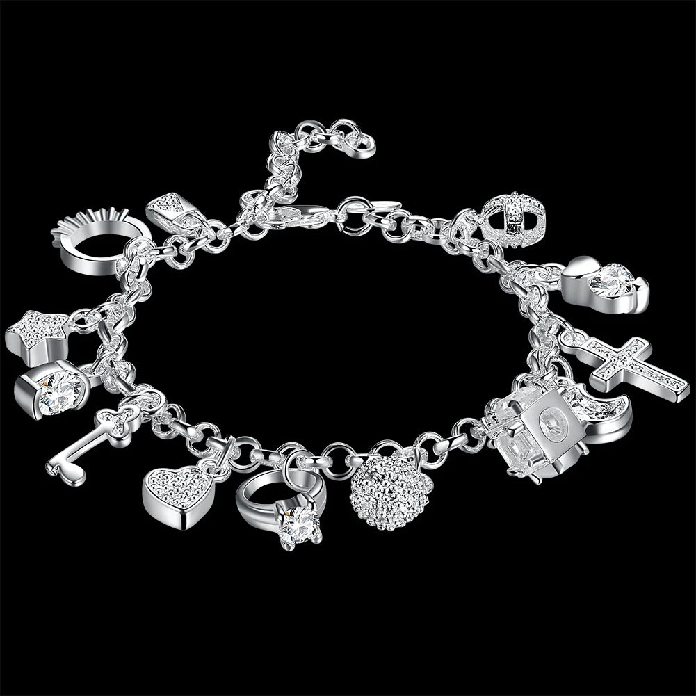 Aveuri Jewelry Sets 925 Sterling Silver Crystal Cross Heart Moon Stars Bracelets Necklace Wedding for Women Fashion Party Gifts