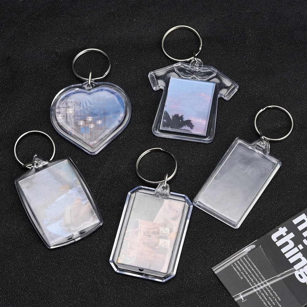 Aveuri 1/10Pcs Blank Acrylic Picture Keychain DIY Clear Insert Photo Split Key Ring Frame Key Chains Couple Anniversary Graduation Gift