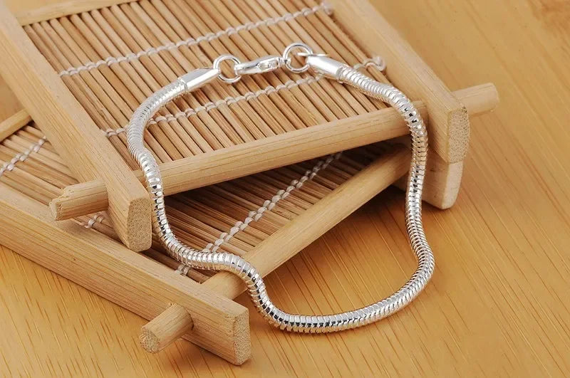 Aveuri Luxury 925 sterling silver 3mm snake bone Bracelets 20cm for woman man jewelry fashion party wedding accessories gifts