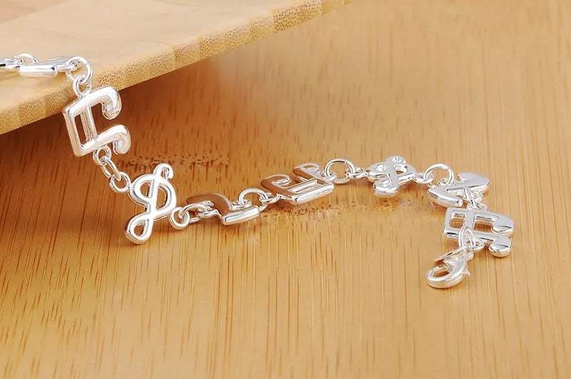 Aveuri Hot fine musical note chain 925 Sterling Silver Bracelets for women Wedding party girl student Christmas Gifts fashion Jewelry