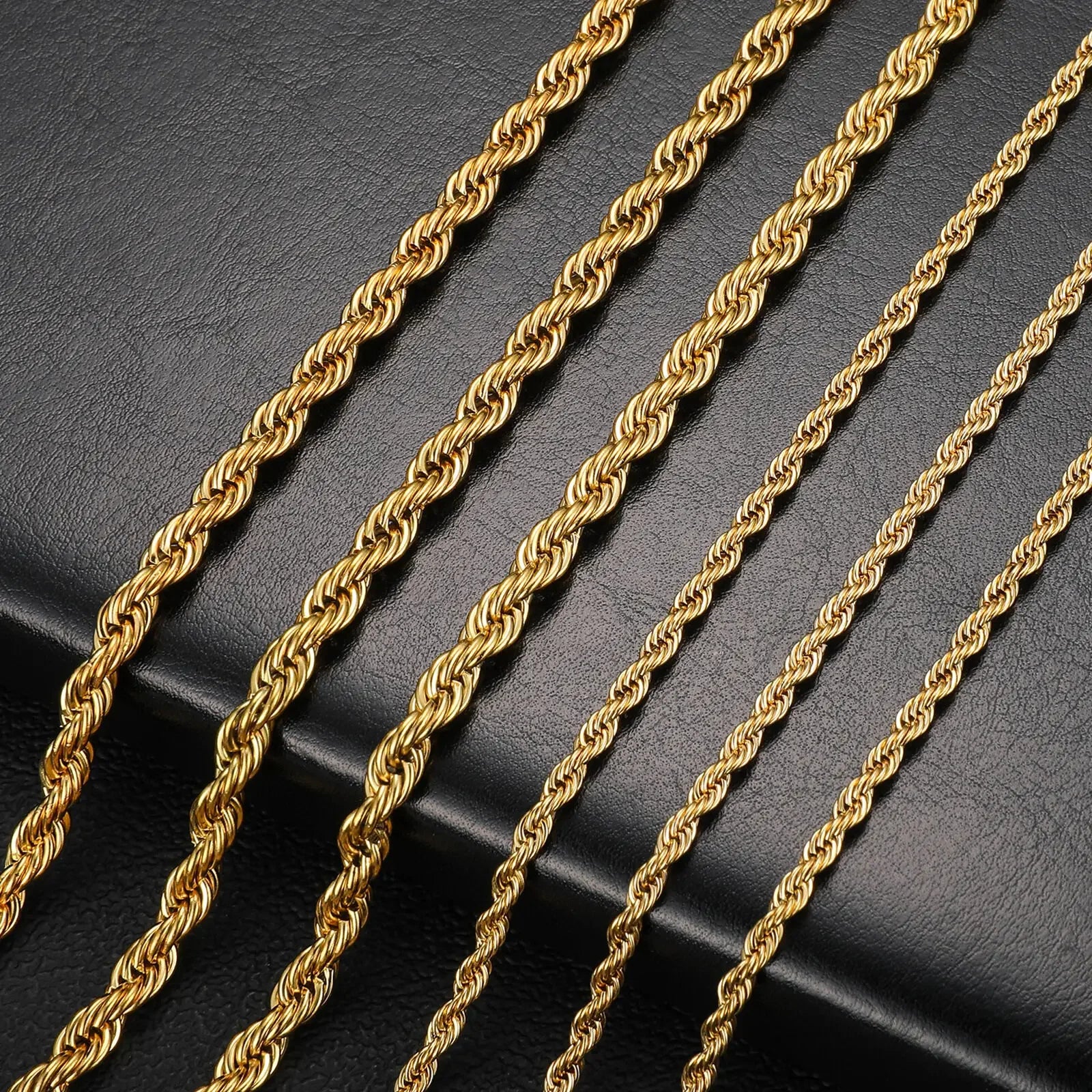 Aveuri-Christmas Gift New Year's Eve Gift 2-6MM Gold Color Twisted Rope Chain Necklace Stainless Steel Never Fade Waterproof Choker For Men Women Fashion Jewelry