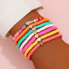 Aveuri-Christmas Gift New Year's Eve Gift Fashion Rainbow Stackable Bracelets Set For Women Heart Charm Soft Clay Pottery Layering Beads Chain Bangle Female Boho Jewelry