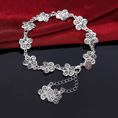 Aveuri Charm 925 Sterling Silver Flowers Chain Bracelets for Women Retro Fashion Wedding Party Christmas Gift Fine Jewelry Cute