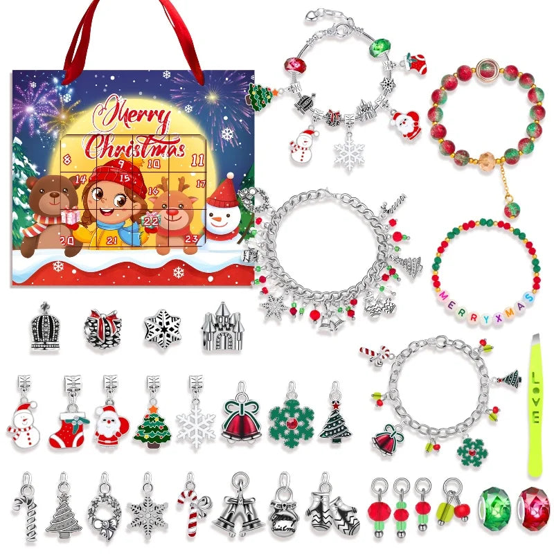 Aveuri-Christmas Gift idea Christmas Charm Bracelet for Kids,Jewelry Blind Box Handmade DIY 24 Grid Educational Puzzle Toys Exquisite Gift Box Set