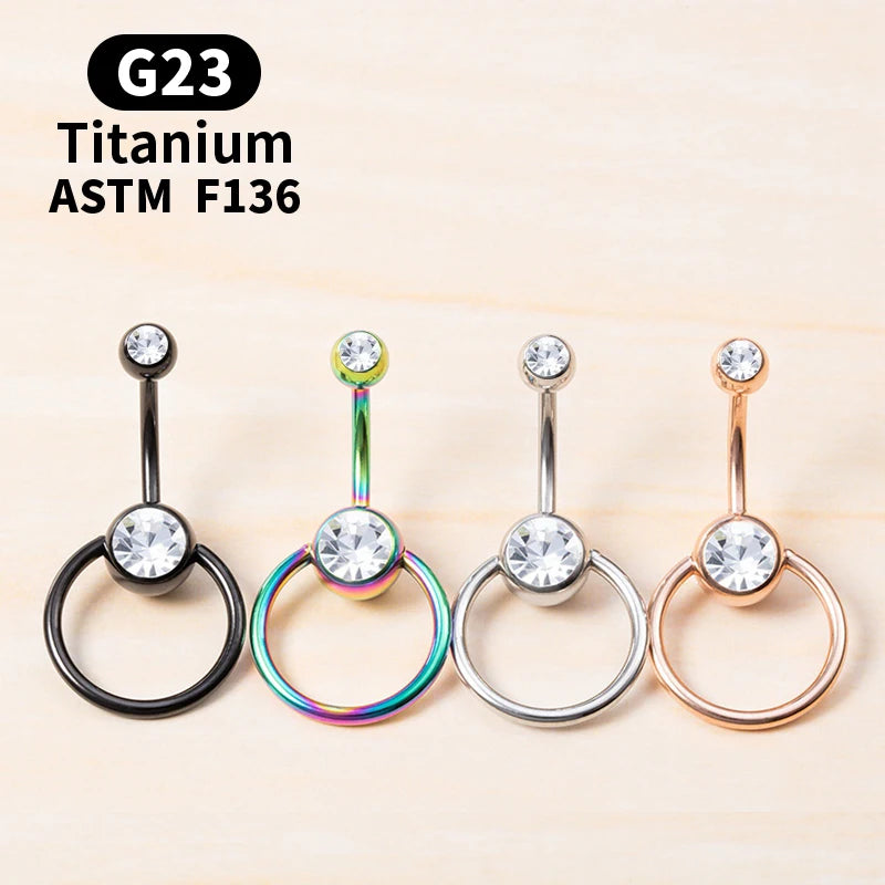 Aveuri-Christmas Thanksgiving Black Friday gifts 14g Sexy Lady Belly Button Ring G23 Titanium Tether Bead Ring Perforated Belly Button Retainer With CZ Body Perforated Jewelry