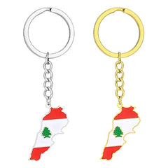 Aveuri Lebanon Map Key Chain for Women Men Titanium Steel Gold Silver Color Flag Keyring Bag Car Accessories Jewelry Gifts DropShip