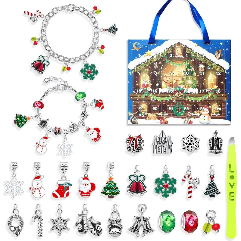 Aveuri-Christmas Gift idea Christmas Charm Bracelet for Kids,Jewelry Blind Box Handmade DIY 24 Grid Educational Puzzle Toys Exquisite Gift Box Set