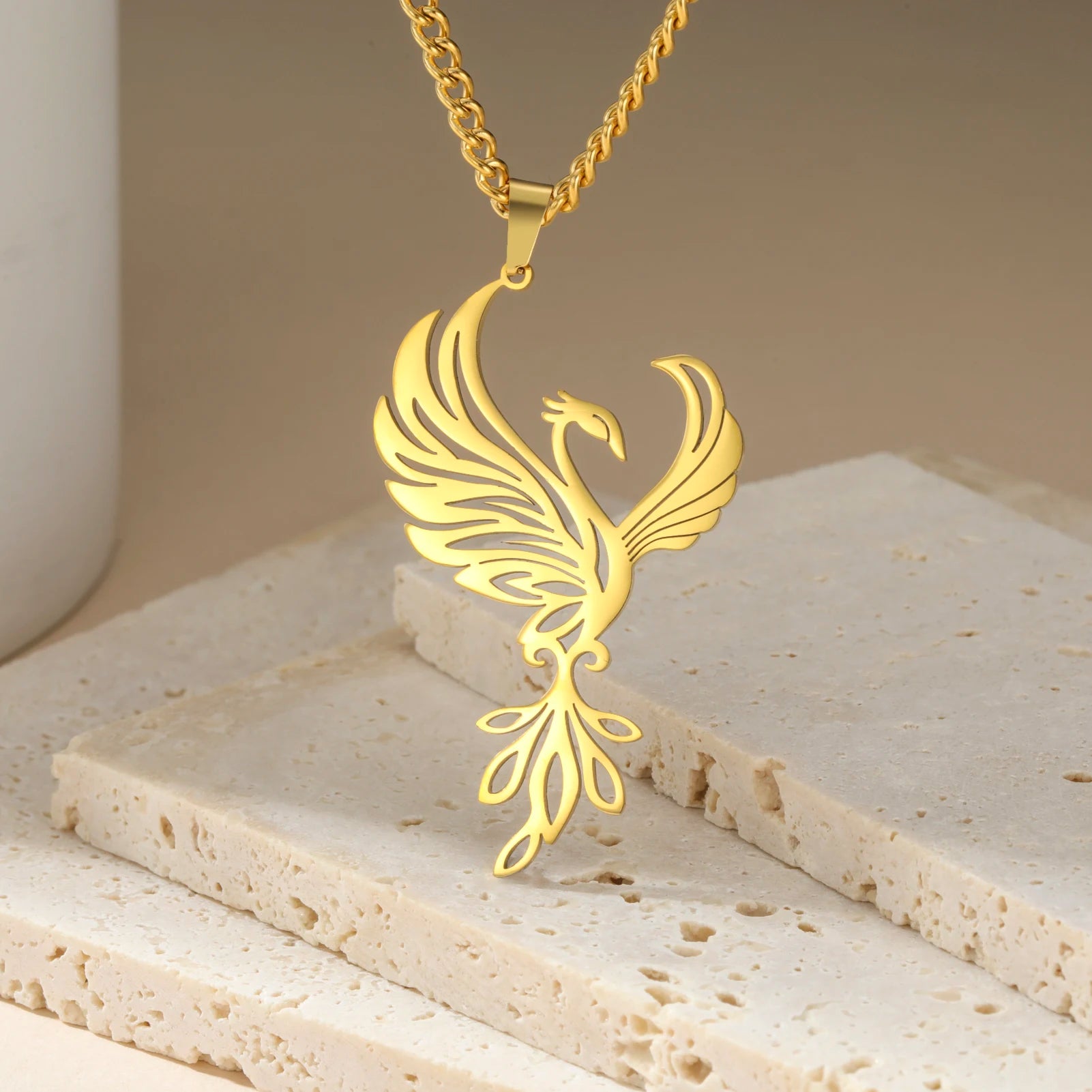 Aveuri Phoenix Pendant Necklace For Women Men Stainless Steel Trendy Vintage 3MM Cross Chain Animal Jewelry Weddings Gifts