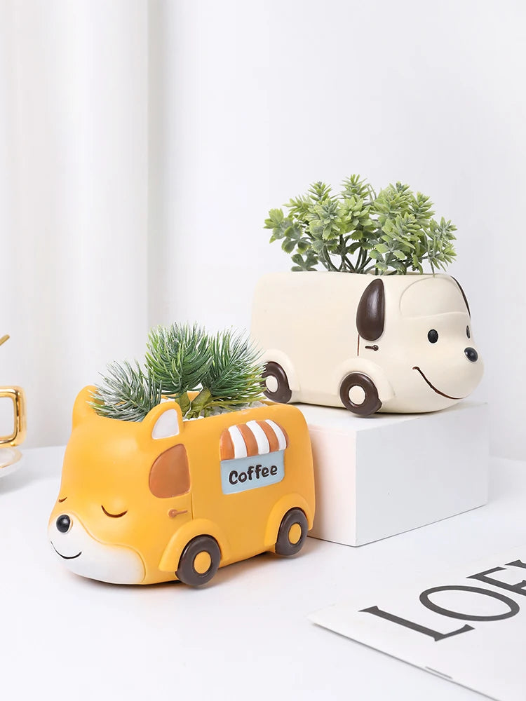 Aveuri Food Truck Series - Resin Planter for Succulents Cactus Air Plants, Cute Animal Flower Pots Figurines for Home Table Decor Gift