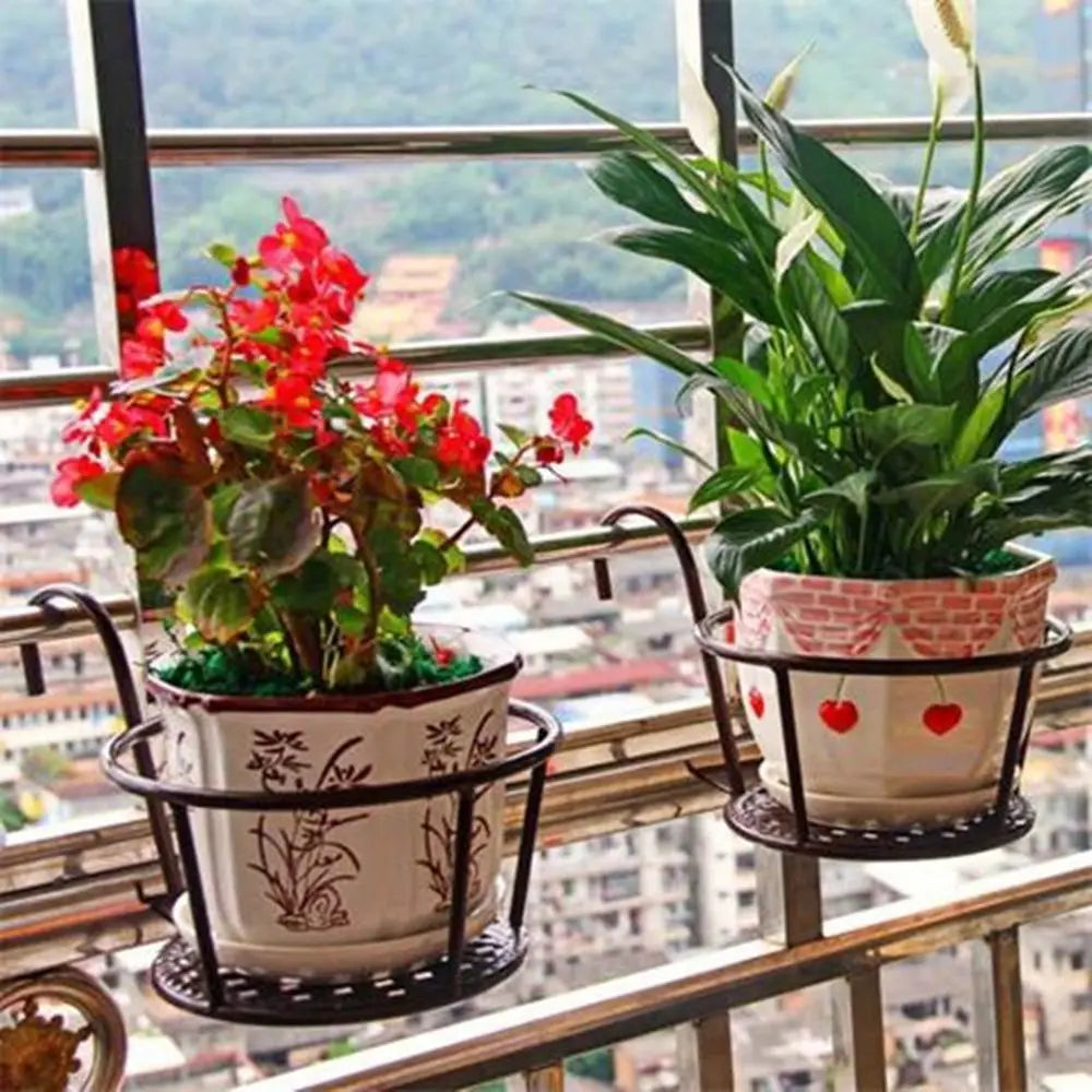 Aveuri Railings Iron Window Sill Planter Pot Stand Balcony Guardrail Hanging Flower Pots Rack Stylish Household Storage Rack Floral Art