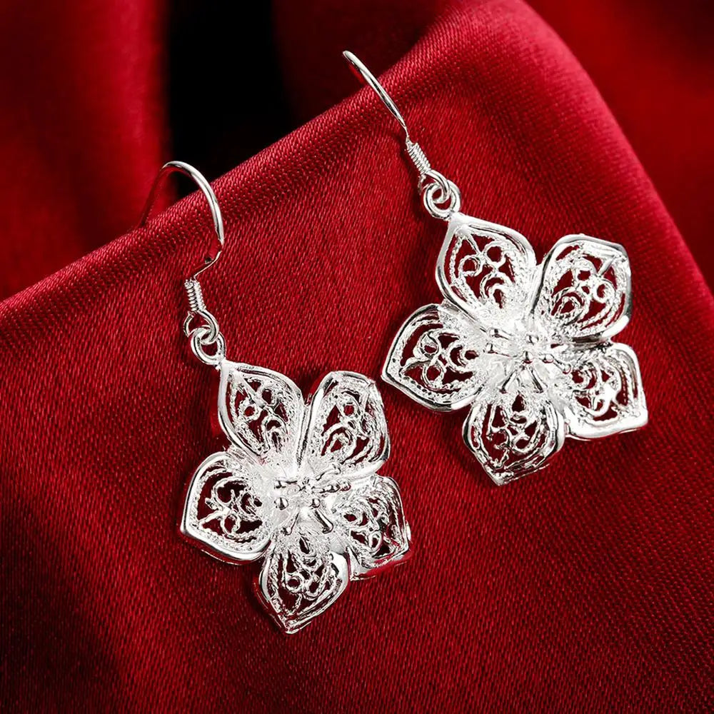 Aveuri High Quality Retro Flowers 925 Sterling Silver Earringsfor women Fashion luxury party wedding Jewelry fine Christmas gifts