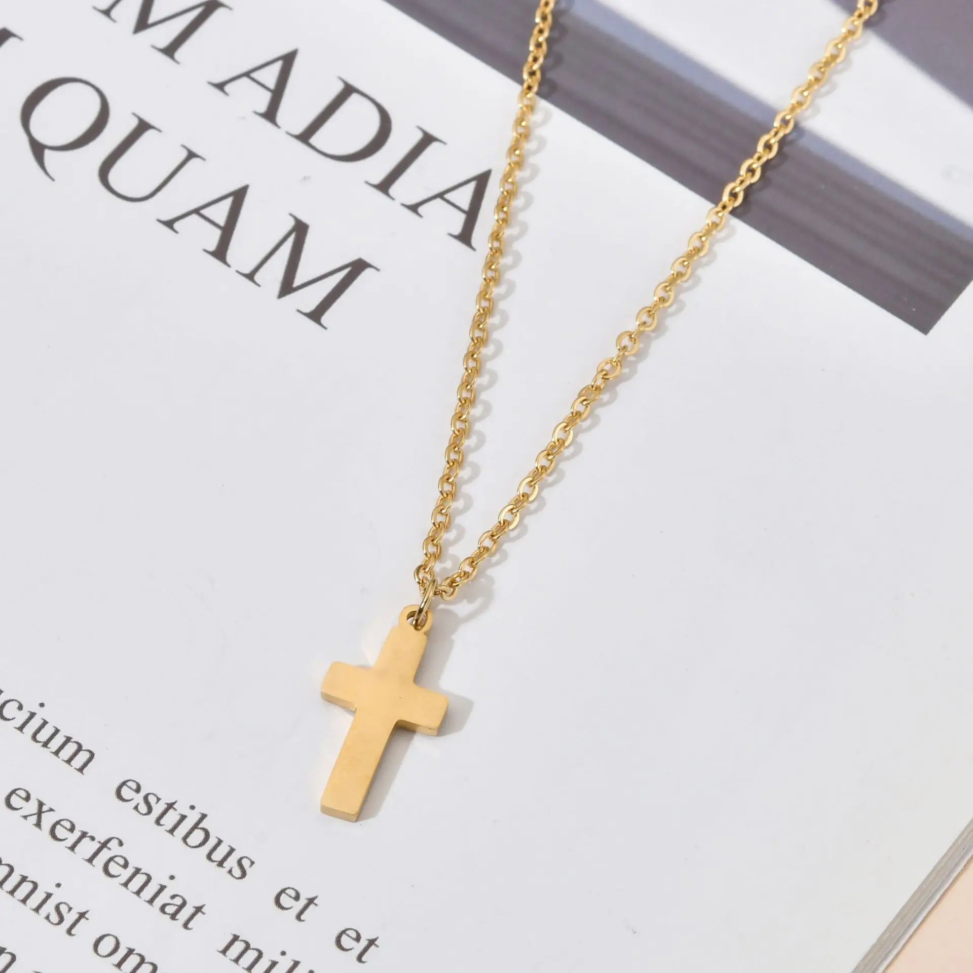 Aveuri-Christmas Gift New Year's Eve Gift Stainless Steel Cross Necklace For Women Gold Silver Color Waterproof Chain Men Fashion Never Fade Jewelry Accessories