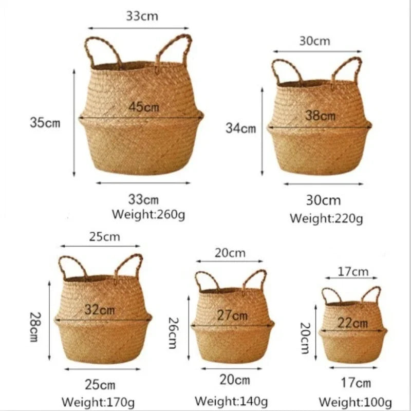 Aveuri Seaweed Wicker Basket Rattan Hanging Flower Pot Dirty Clothes Basket Storage Basket Cesta Mimbre Basket Picnic Basket