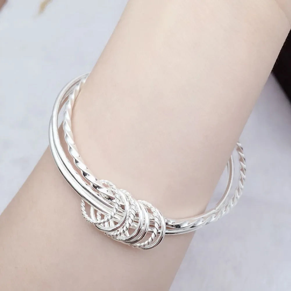 Aveuri Hot trend fine Three circles bangle 925 sterling Silver bracelets for women Fashion noble Party wedding accessories Jewelry gift