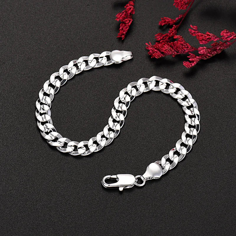 Aveuri popular brand 925 Sterling silver elegant 7MM Chain bracelets neckalces jewelry set for man women fashion Party wedding gifts