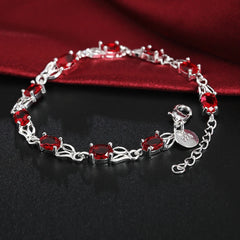 Aveuri 925 Sterling Silver Wild red crystal chain Bracelets for women fashion lady Wedding party beautiful Christmas gifts fine Jewelry