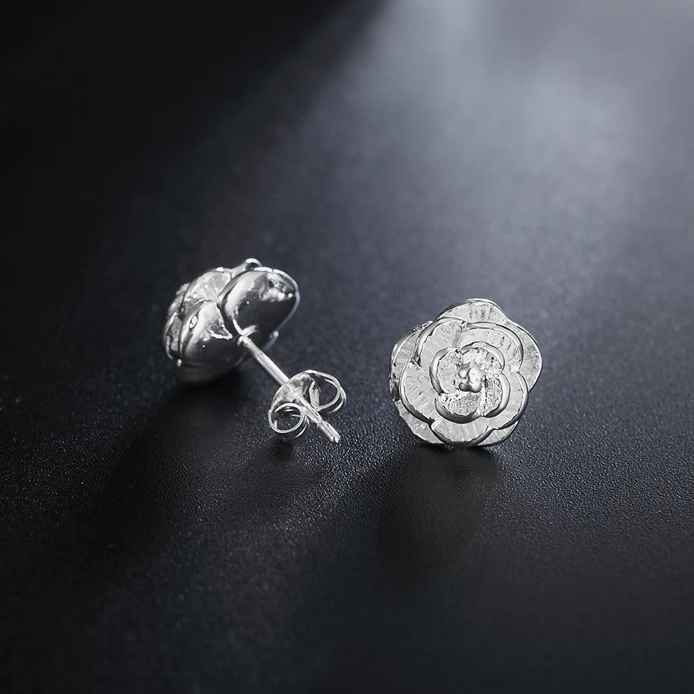 Aveuri Hot Beautiful rose Flower bud Earring stud for Women 925 Sterling Silver Jewelry Fashion classic party wedding Christmas Gifts