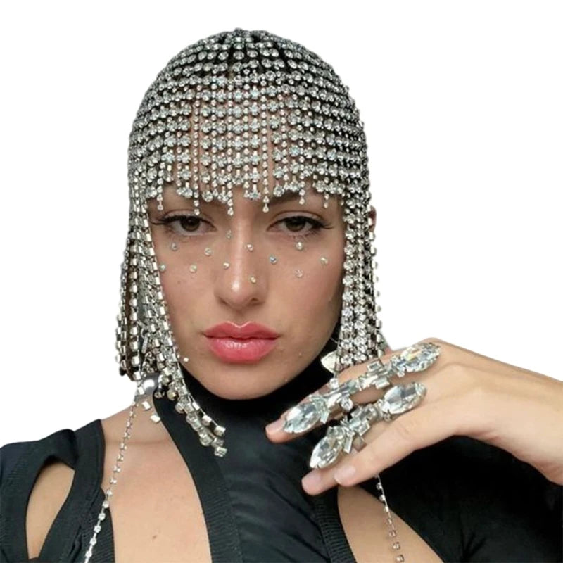 Aveuri Head Chain Hat for Party Night Club Hair Chain Glittering Headpieces DropShip