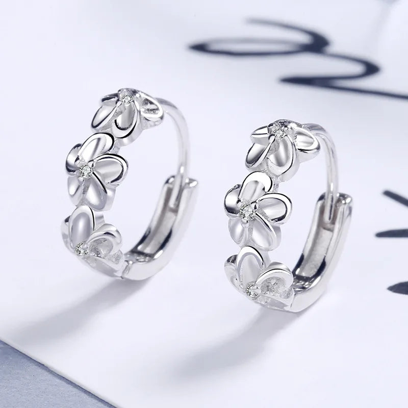 Aveuri 925 Sterling Silver Earrings for Women's Wedding Fashion High Quality Jewelry Crystal Zircon Flower Type Stud