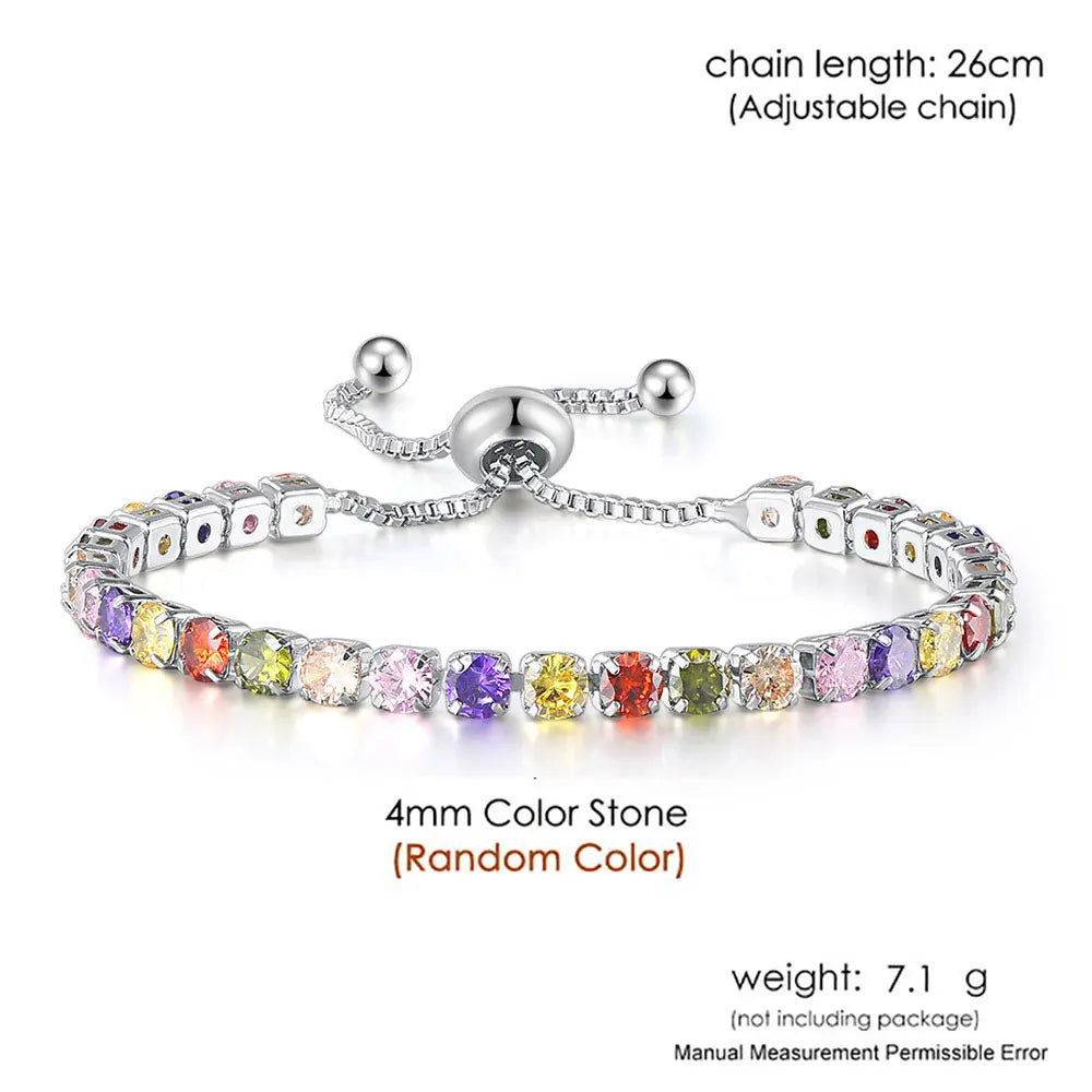 Aveuri-Luxury Multicolor Adjustable Tennis Bracelets for Women Shiny Colorful Zircon Bracelet Chain on Hand Wedding Jewelry Girl Gift