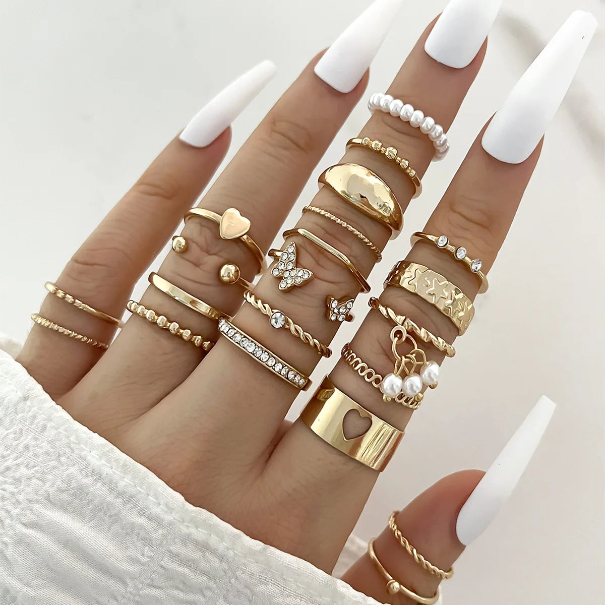 Aveuri-Christmas Gift New Year's Eve Gift Bohemian Geometric Knuckle Rings Set For Women Eye Cross Sun And Moon Leaf Charm Finger Ring Female Fashion Party Jewelry