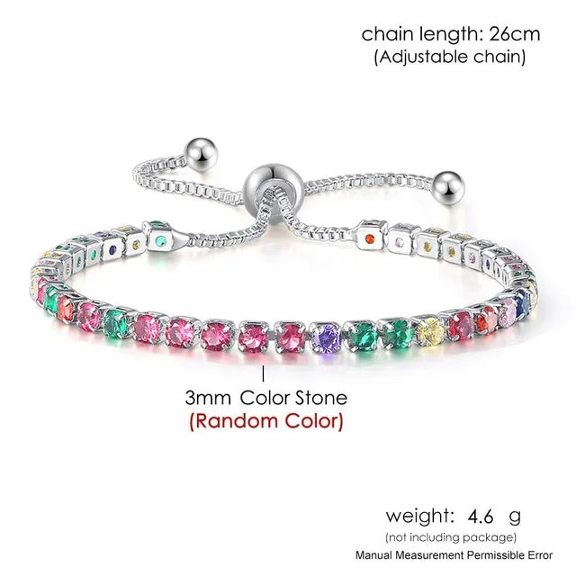 Aveuri-Luxury Multicolor Adjustable Tennis Bracelets for Women Shiny Colorful Zircon Bracelet Chain on Hand Wedding Jewelry Girl Gift