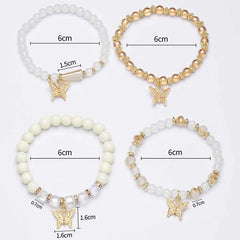 Aveuri-Christmas Gift New Year's Eve Gift 4Pcs Bohemian Butterfly Charm Bracelet Set For Women Crystal Beads Chain Bangle Female Fashion Party Jewelry Gift