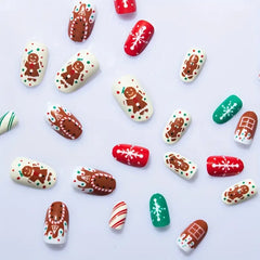 24pcs Christmas False Nail Long Ballet Nail Extension Full Cover Manicure Gingerbread Man Wearable Press On Fake Nail Nail Decor