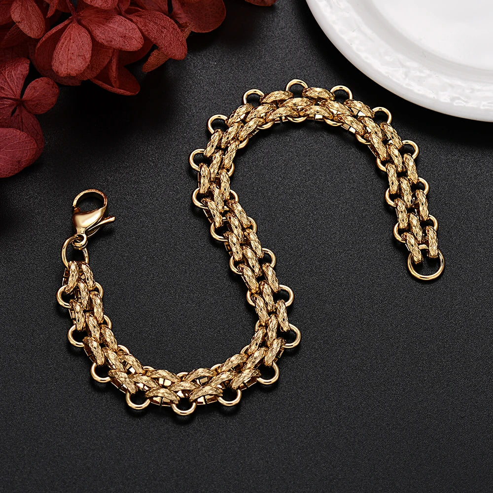 Aveuri New fashion luxury 18K Gold Chain Bracelets for Men Charm Women Wedding accessories Party fashion jewelry 21cm Holiday gifts