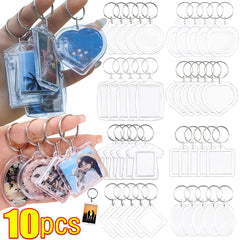 Aveuri 1/10Pcs Blank Acrylic Picture Keychain DIY Clear Insert Photo Split Key Ring Frame Key Chains Couple Anniversary Graduation Gift