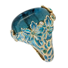 Aveuri-Christmas gifts idea Winter outfits Christmas outfits Elegant Women Fashion Gold Color Carving Enamel Flower Rings for Women Creativity Inlaid Blue Stone Engagement Ring Jewelry