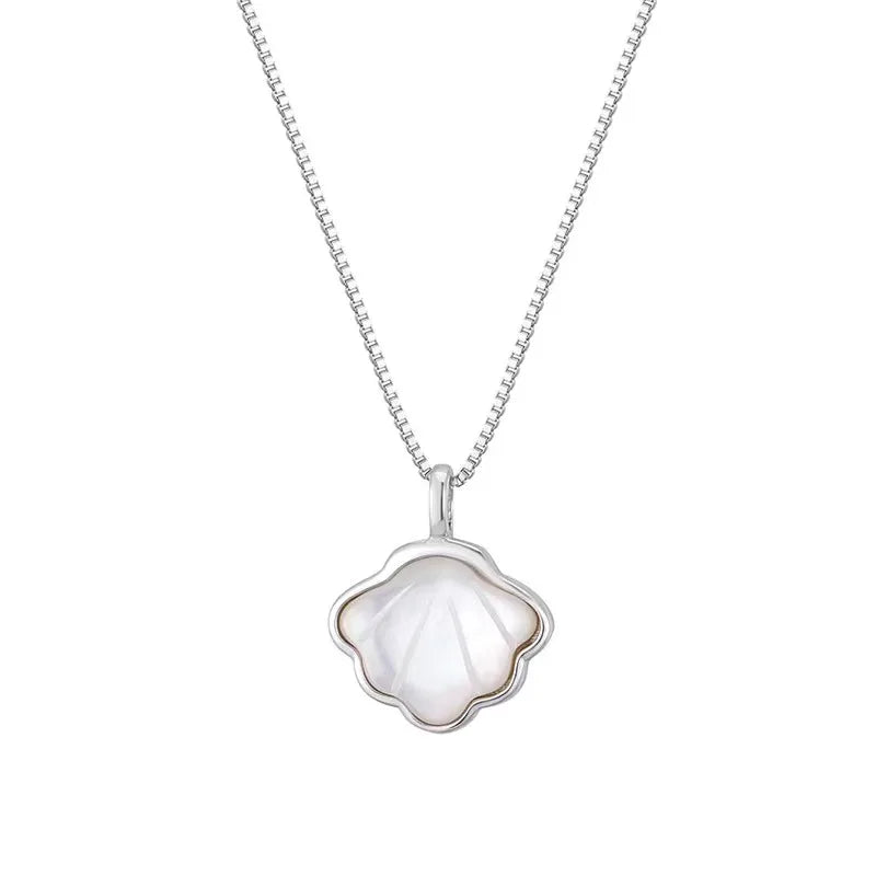 Aveuri Simple Moonstone Shell Pendant Necklace Silver Color Box Chain Clavicle Chain Choker Women Elegant Jewelry Accessories