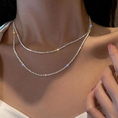 Aveuri-Christmas Gift New Year's Eve Gift Silver Color Sparkling Necklace For Women Trendy Clavicle Chain Choker Girls Korean Wedding Party Jewelry Accessories