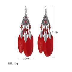 Aveuri-Christmas Gift New Year's Eve Gift Bohemian Ethnic Feather Drop Earrings For Women Elegant Wood Beads Leaf Long Tassels Dangle Earring Girls Fashion Party Jewelry