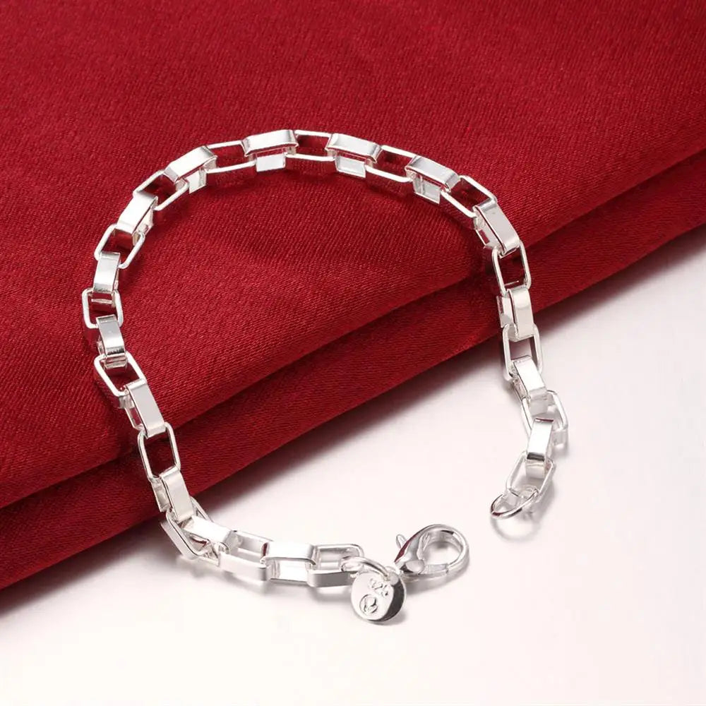 Aveuri Fine 925 Sterling Silver Classic long Square chain Bracelets for woman men's Wedding party Christmas Gift fashion luxury Jewelry