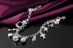 Aveuri Hot solid 925 Sterling silver Bracelets for woman crystal Heart star cross Pendant Wedding party Christmas Gifts fashion Jewelry