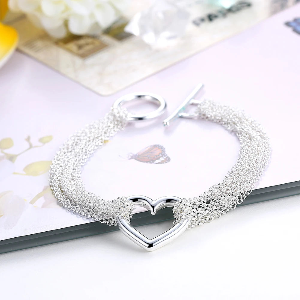 Aveuri New arrive 925 sterling Silver Heart Tassel lock TO Bracelets chain Jewelry Women Top Quality Lover wedding party Christmas Gift