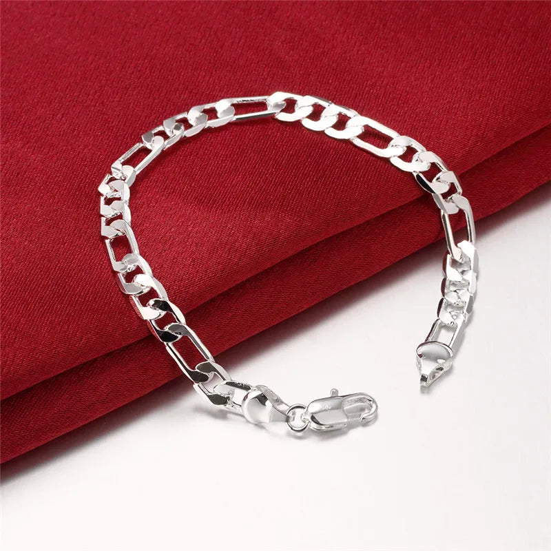 Aveuri Hot classic 6MM flat sideways chain 925 sterling silver Bracelets for women man party wedding accessories Gifts fashion Jewelry