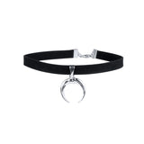 Vintage Velvet Leather Choker Necklace For Women Gothic Silver Color Moon Pedant Collar Fashion Women Bar Party Jewelry
