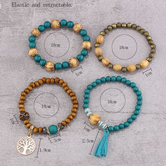 Aveuri-Christmas Gift New Year's Eve Gift Boho Tree Of Life Bracelet Set For Women Fashion Tassels Charm Wooden Beads Elastic Chain Bangle Girl Trendy Party Jewelry