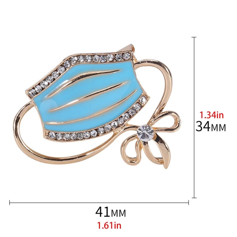 Aveuri 1Pc Elegant Enamel Mask Brooch Funny Social Distancing Jewelry Shiny for Rhinestone Metal Lapel Pin Doctor Nurse Gifts DropShip