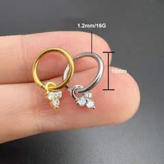 Aveuri-1PC Ear Piercing Chain Hoop Earring Rook Helix Tragus Lobe Zircon Cartilage Piercing Leaf Stud Earring Stainless Steel Jewelry