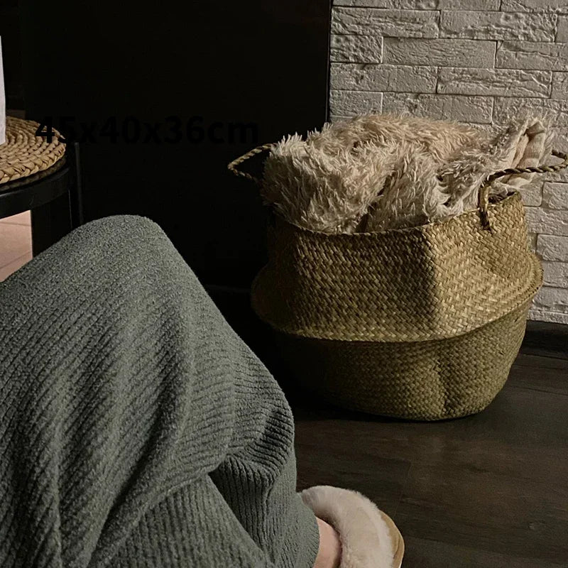 Aveuri Seaweed Wicker Basket Rattan Hanging Flower Pot Dirty Clothes Basket Storage Basket Cesta Mimbre Basket Picnic Basket