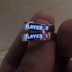 Aveuri Luminous Ring for Couple Creative Glowing in the Dark Player 1 Player 2 Matching Gaming Ring for Women Men Valentine's Day Gift