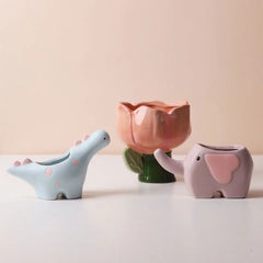 Aveuri Cute Succulent Ceramic Flower Pot Animal Shape Elephant Dinosaur Plant Pot Desktop Balcony Decoration Home Decor