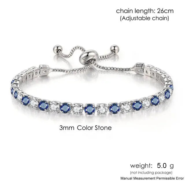 Aveuri-Adjustable Tennis Bracelets for Women Blue Shiny Zirconia Crystal Chain on Hand Ladies Charm Bracelet Trend Jewelry Girl's Gift