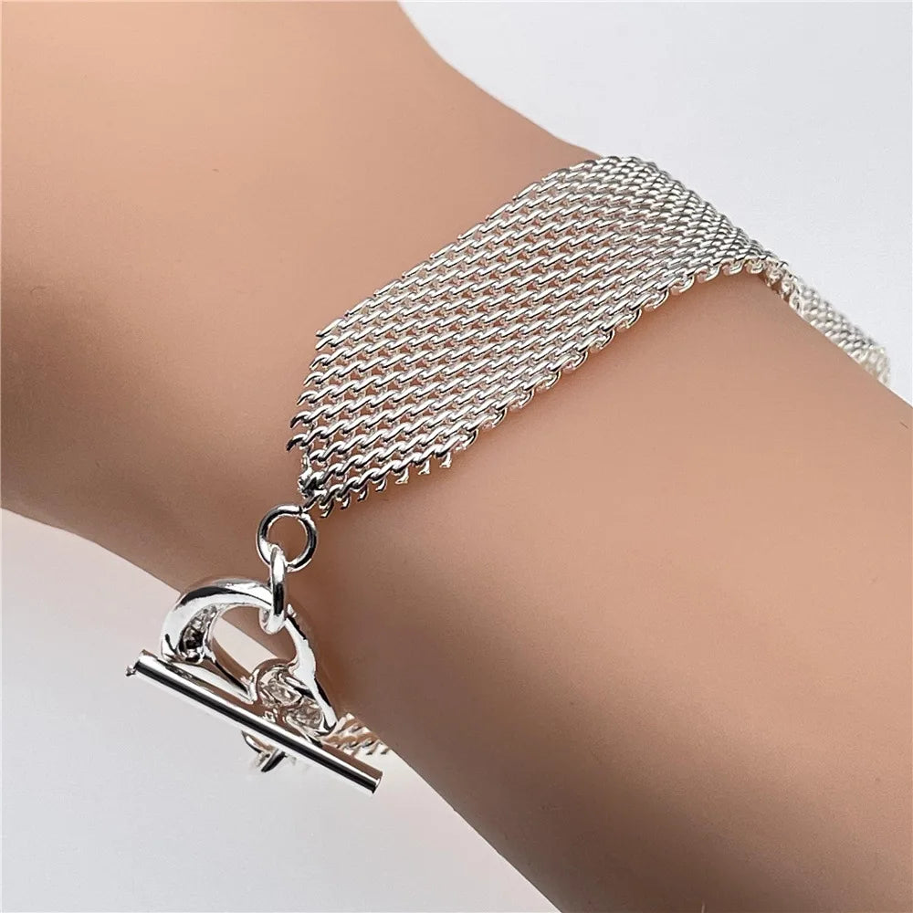 Aveuri Hot Street fashion 925 sterling Silver Net chain bracelets earrings for women Jewelry sets designer Party wedding Holiday gifts