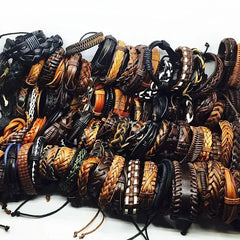 Aveuri-Christmas Gift New Year's Eve Gift 5Pcs/Lot Bulk Vintage Leather Charm Bracelets For Men Women Mix Styles Adjustable Bangle Fashion Jewelry In Wholesale