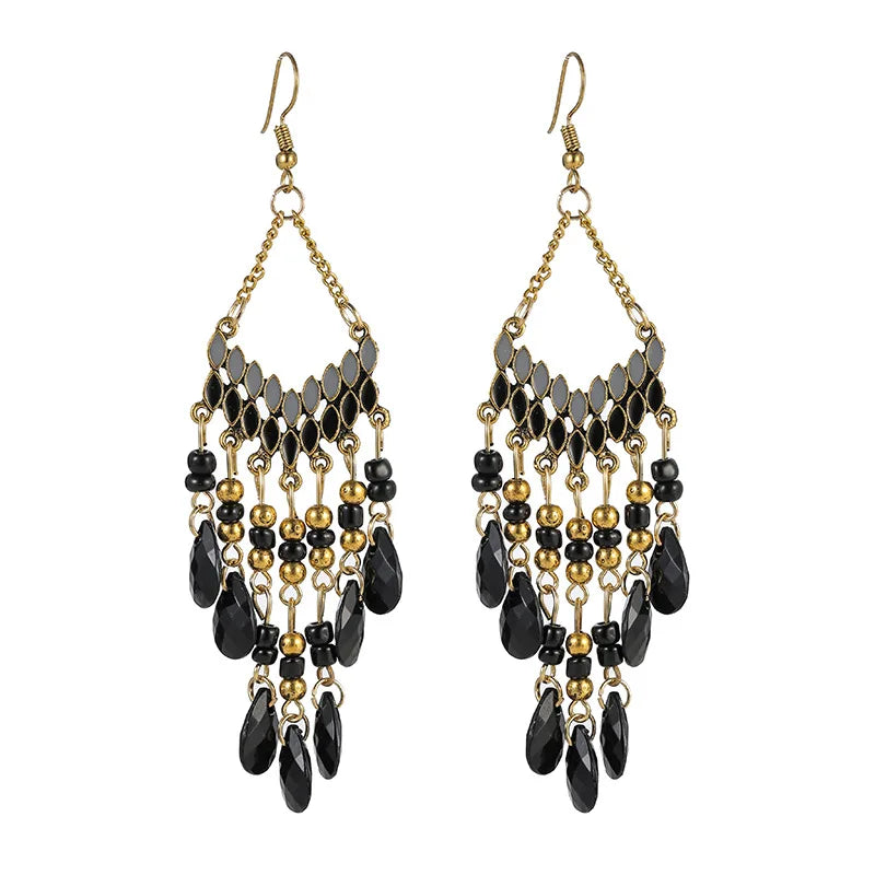 Aveuri-Christmas Gift New Year's Eve Gift Bohemian Water Drop Tassel Earrings For Women Colorful Beads Dangle Ethnic Style Earring Female Fashion Jewelry